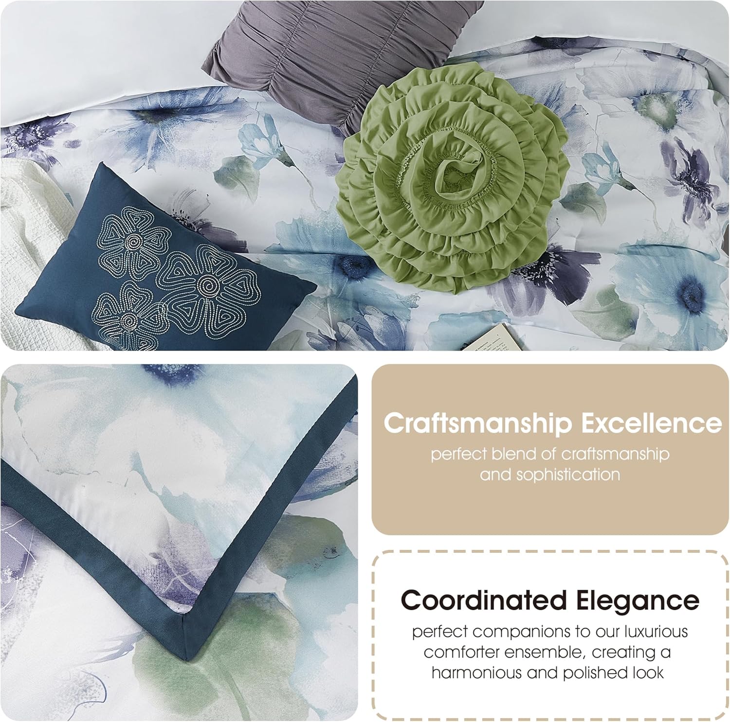 Stratford Park Colorful 7 Piece Comforter Set, Blue/Purple, Bed Size Queen, Wonderful, Matching Bedskirt, Pillows & Shams