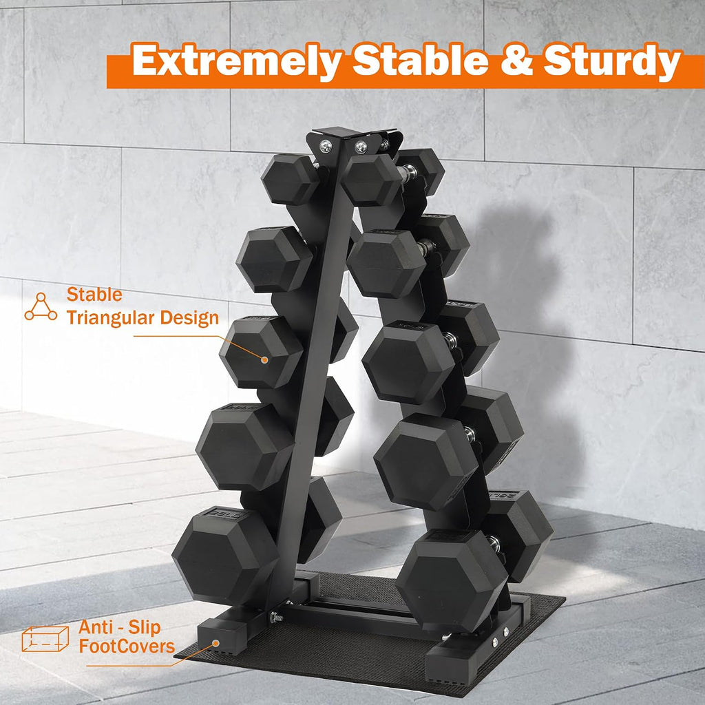 Fitvids Fitvids Rubber Coated Hex Dumbbell Weight Set and Storage Rack, 100LB Set or 150LB Set, 5-20 lbs Pairs or 5-25 lbs Pairs