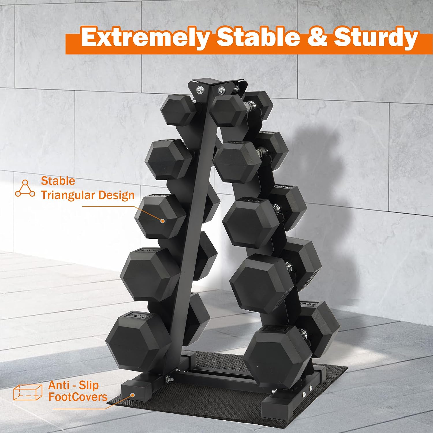 Fitvids Fitvids Rubber Coated Hex Dumbbell Weight Set and Storage Rack, 100LB Set or 150LB Set, 5-20 lbs Pairs or 5-25 lbs Pairs