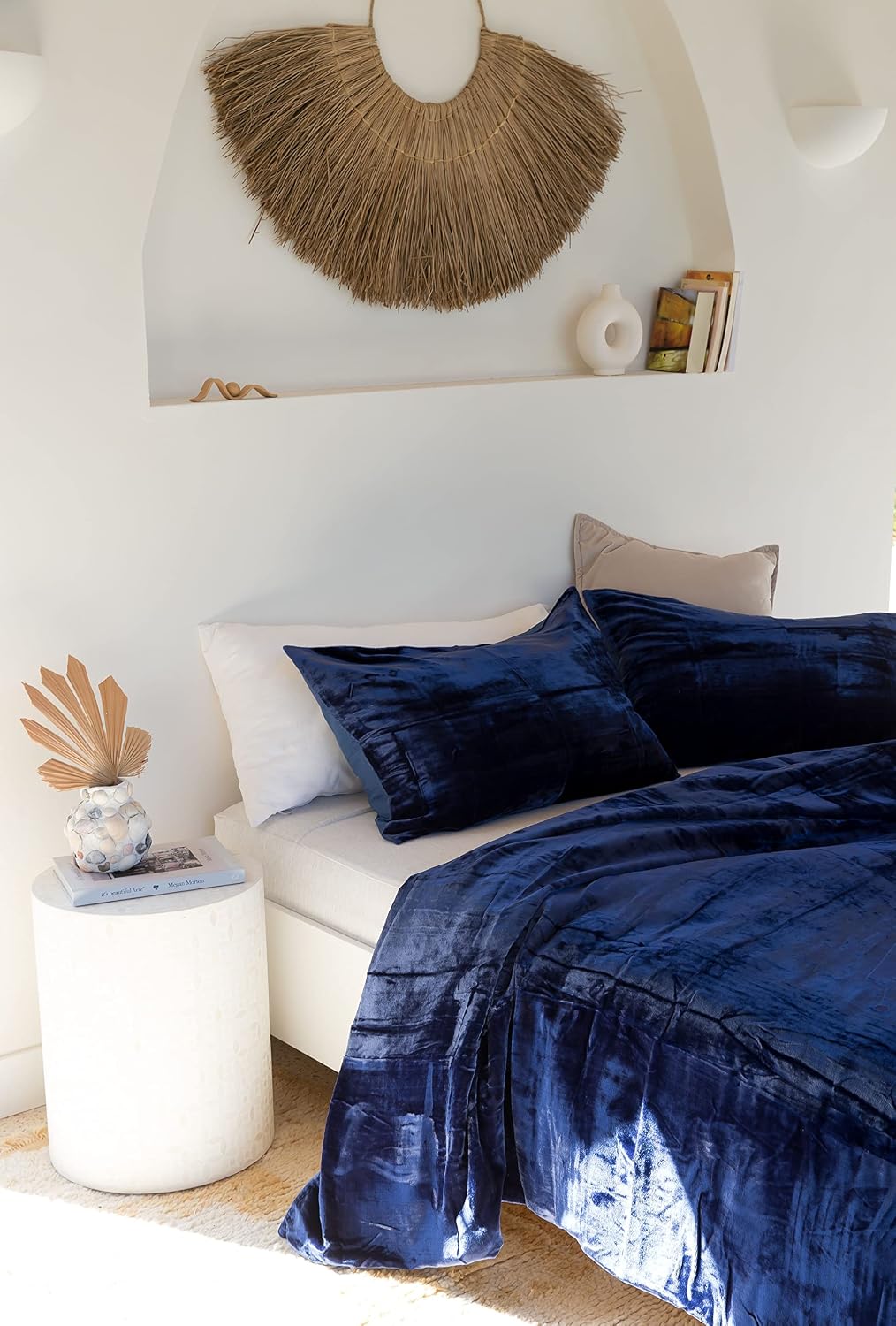 The Harry Creations 3 Pcs Set Solid Pattern Velvet Bedding Ultra Crushed Luxury Boho Donna Duvet Cover (Blue, Super King Plus 114 inches x 118 inches)