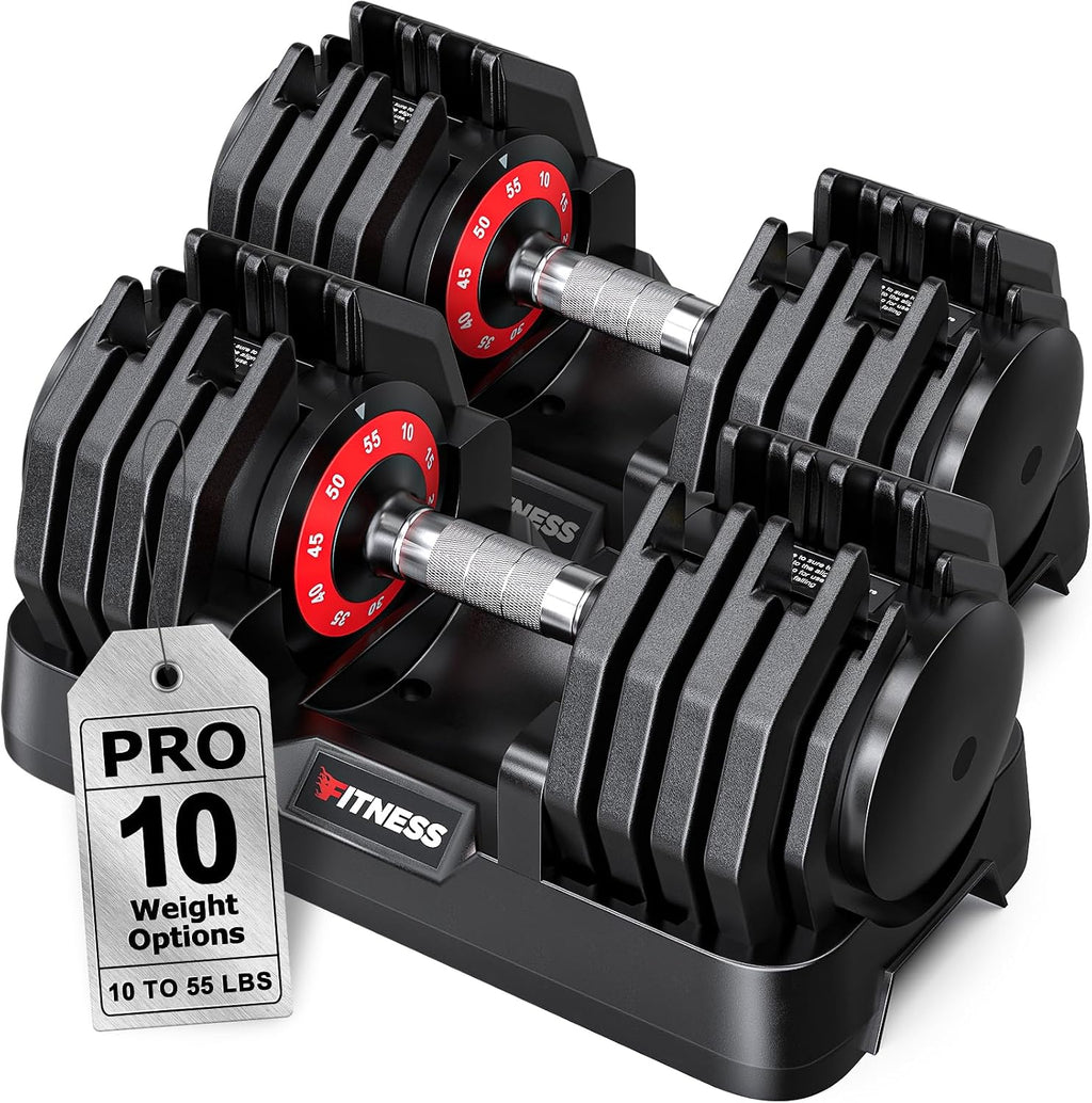 Rendpas Adjustable Dumbbells Set of 2, 5-in-1/10-in-1/16-in-1 Quick-Lock Hand Weights 25/55/80 lbs Pair, Anti-Slip Handle Free Weights Set for Home Gym Strength Training for Men Women