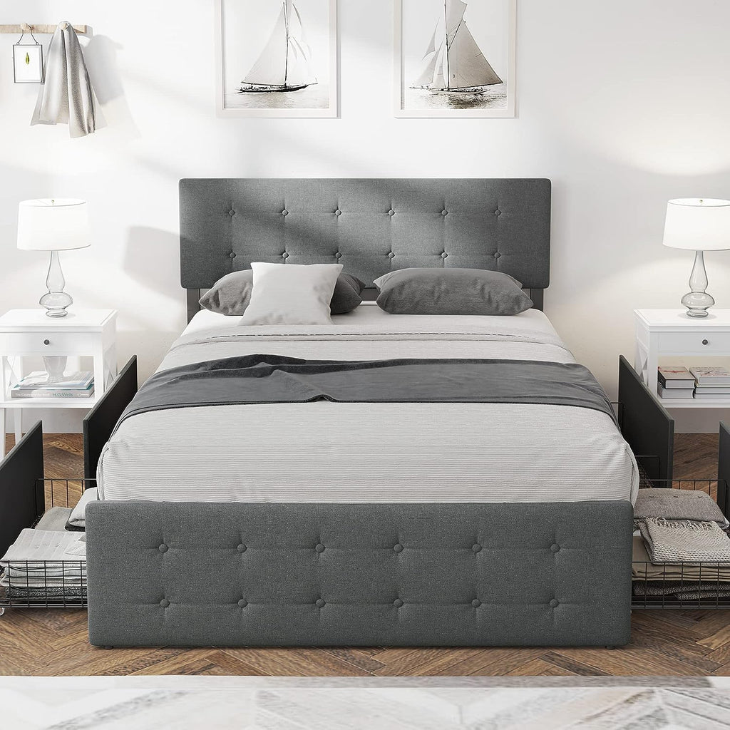 GAOMON Full Size Bed Frame with 4 Drawers Storage and Headboard, Tufted Upholstered Full Platform Bed Frame Mattress Foundation with Wood Slat Support, No Box Spring Needed, Noise-Free (Full)
