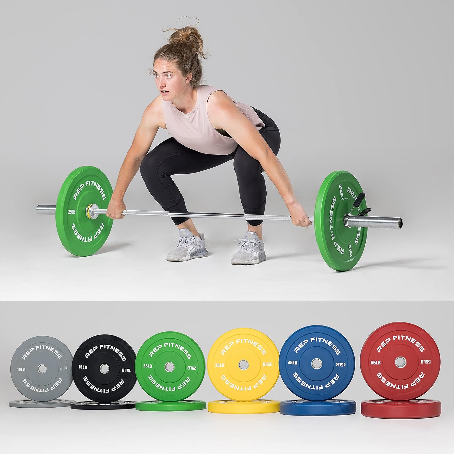 REP Color Bumper Plates LB Olympic Barbell Weights – Rubber Training Discs for Home Gym Strength Lifting, Low Bounce Durable, Weight Pairs & Sets 10 15 25 35 45 Pound Options
