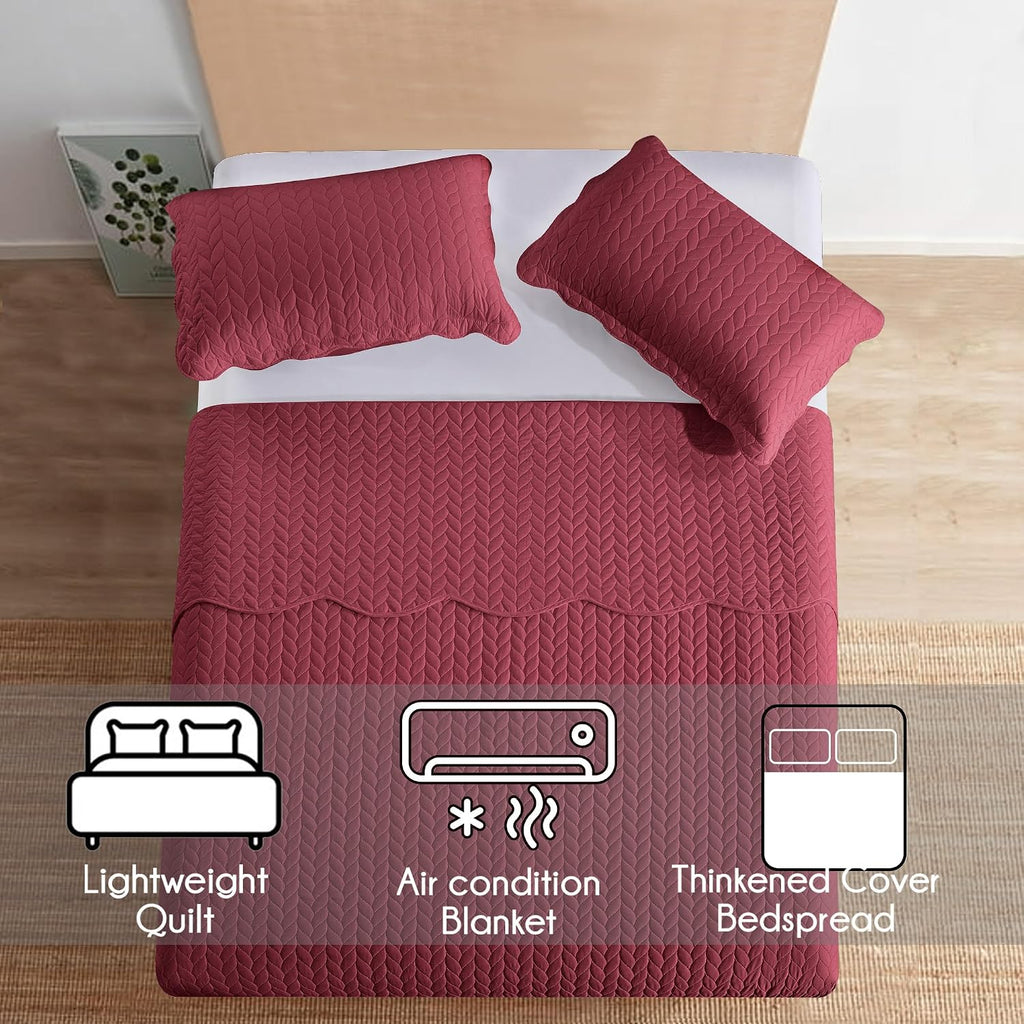 MOONLIGHT20015 Twin Quilt Bedding Set (68' x 86') - Bulk Pack of 10 Wholesale for Hotels, Guest Bedroom & Airbnbs - Lightweight Microfiber Reversible Embossed Quilts Bedspreads (Burgundy)