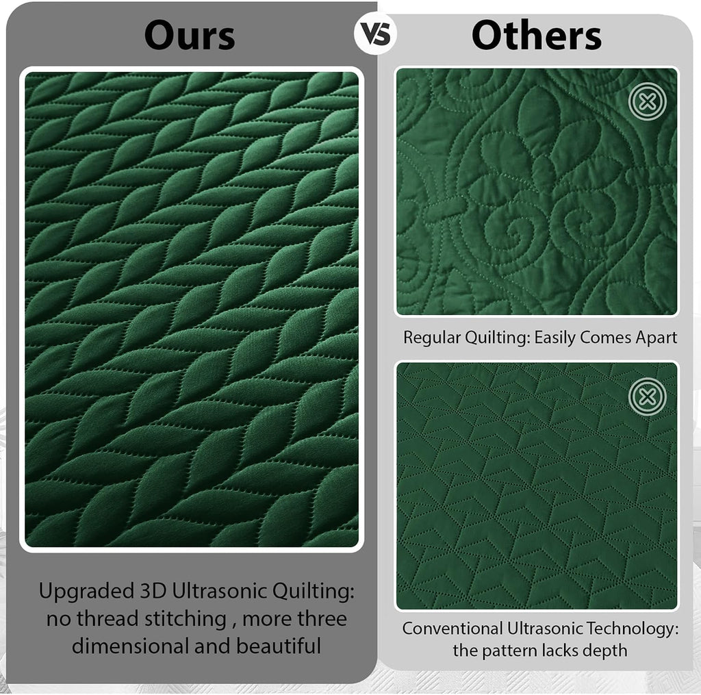 MOONLIGHT20015 Twin Quilt Bedding Set (68' x 86') - Bulk Pack of 10 Wholesale for Hotels, Guest Bedroom & Airbnbs - Lightweight Microfiber Reversible Embossed Quilts Bedspreads (Emerald)