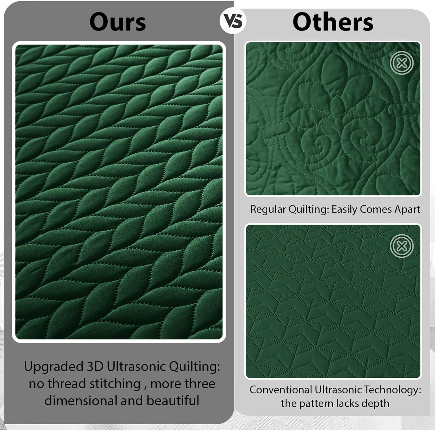 MOONLIGHT20015 Twin Quilt Bedding Set (68' x 86') - Bulk Pack of 10 Wholesale for Hotels, Guest Bedroom & Airbnbs - Lightweight Microfiber Reversible Embossed Quilts Bedspreads (Emerald)
