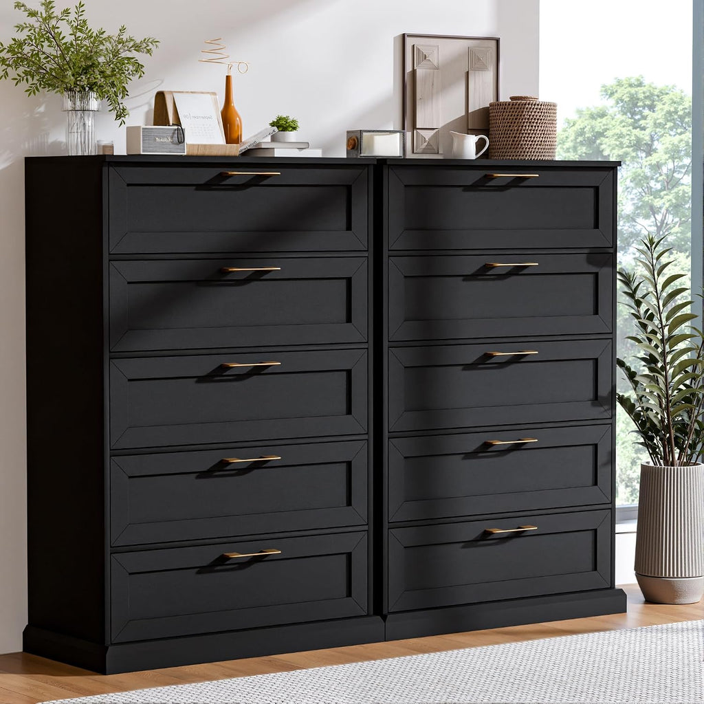 Zamildon's 5 Drawer Dresser, 47' Tall Dressers for Bedroom with Anti-Tip Device, Black Dresser Modern Storage Closet with Handle for Hallway,Entryway