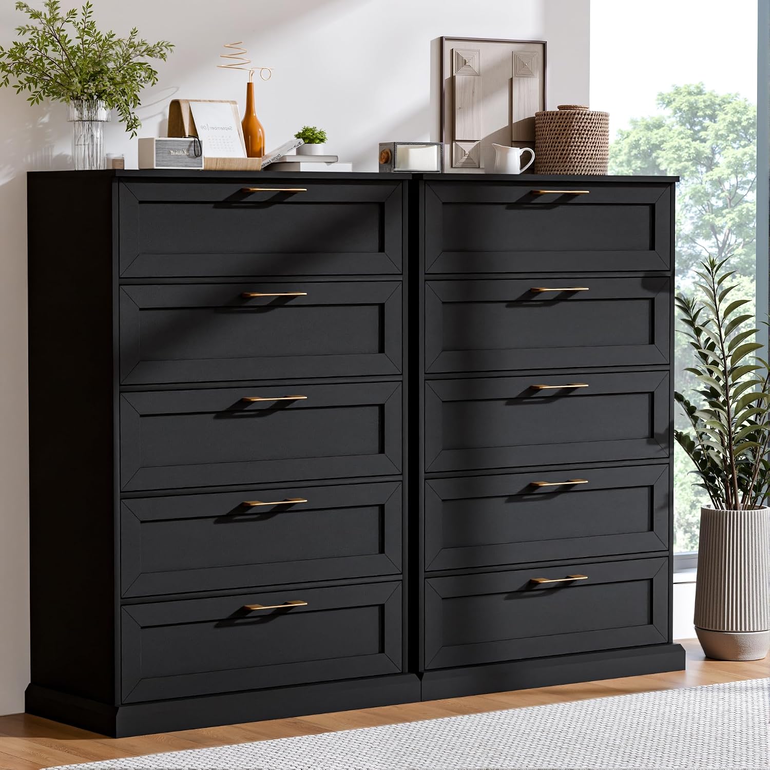 Zamildon's 5 Drawer Dresser, 47' Tall Dressers for Bedroom with Anti-Tip Device, Black Dresser Modern Storage Closet with Handle for Hallway,Entryway