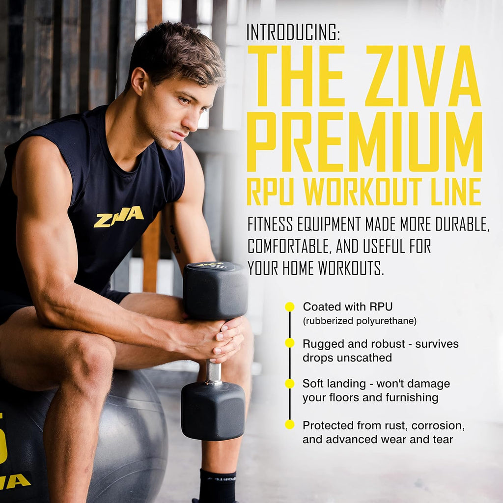 ZIVA Premium Hex Dumbbells – Commercial Grade Rubber Urethane Coated Free Weights for Strength Training, Weightlifting, Home Gym – Durable Steel Core – Sold in Pairs and Sets