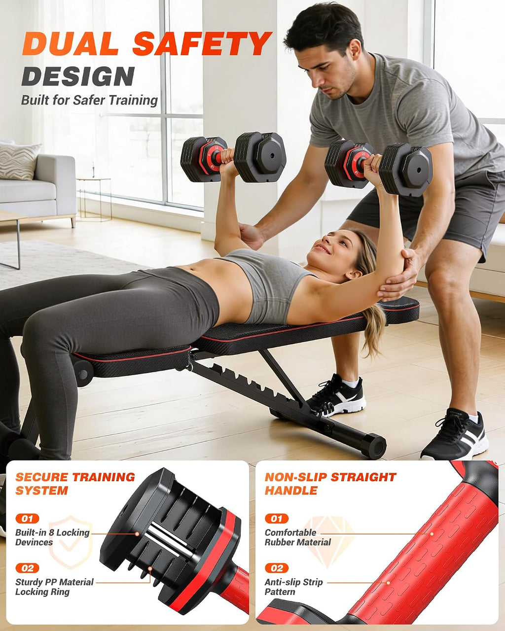 Rendpas Adjustable Dumbbells Set of 2, 5-in-1/10-in-1/16-in-1 Quick-Lock Hand Weights 25/55/80 lbs Pair, Anti-Slip Handle Free Weights Set for Home Gym Strength Training for Men Women