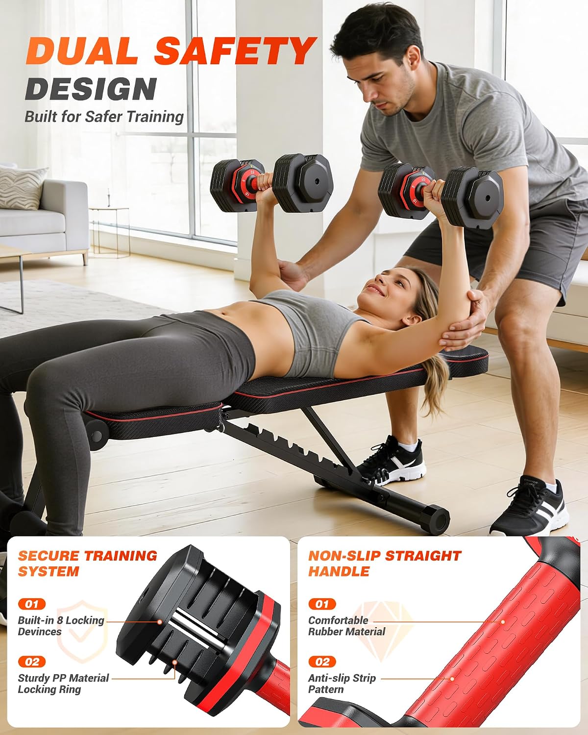 Rendpas Adjustable Dumbbells Set of 2, 5-in-1/10-in-1/16-in-1 Quick-Lock Hand Weights 25/55/80 lbs Pair, Anti-Slip Handle Free Weights Set for Home Gym Strength Training for Men Women