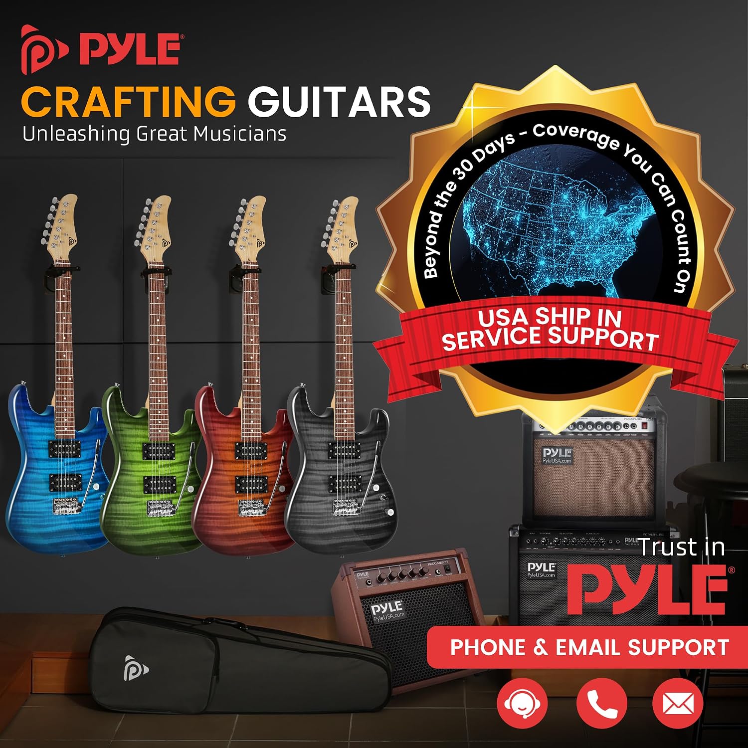 Pyle Electric Guitar Kit with Amp, Full Size Instrument with Humbucker Pickups, Guitarra Electrica Amplifier and Beginner Bundle Accessories, 39' Red