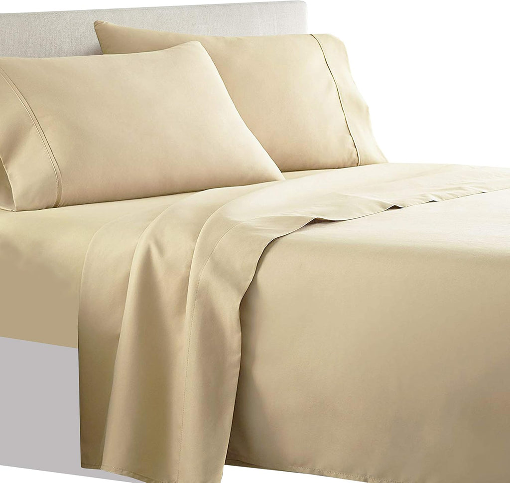 Royal Tradition Solid 300 Thread Count, 100 Percent Cotton 4PC Top Split California King Bed Sheets Set with Deep Pockets, Beige
