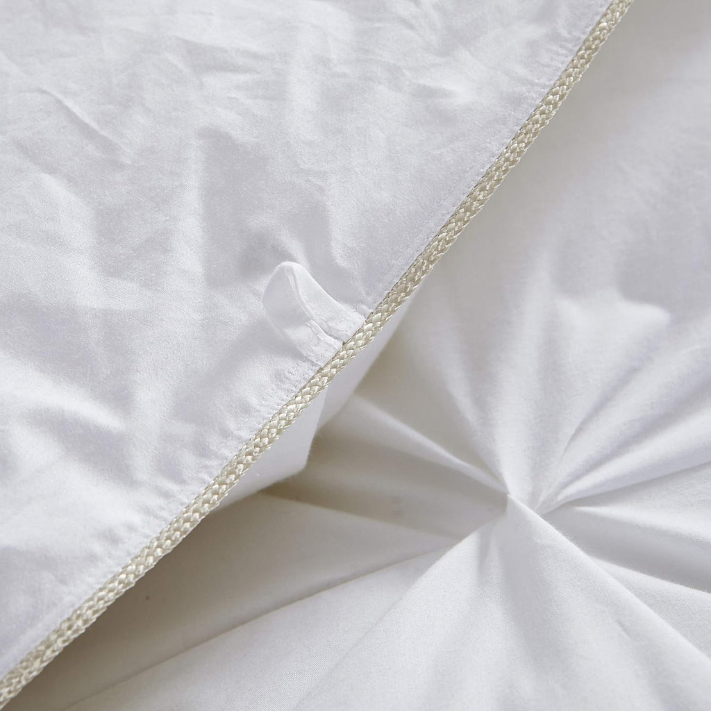 Luxurious All-Season Goose Down Feather Fiber Comforter Queen Size Duvet Insert, Exquisite Pinch Pleat Design, Premium Baffle Box, 100% Egyptian Cotton Cover, 55 oz. Fill Weight, White