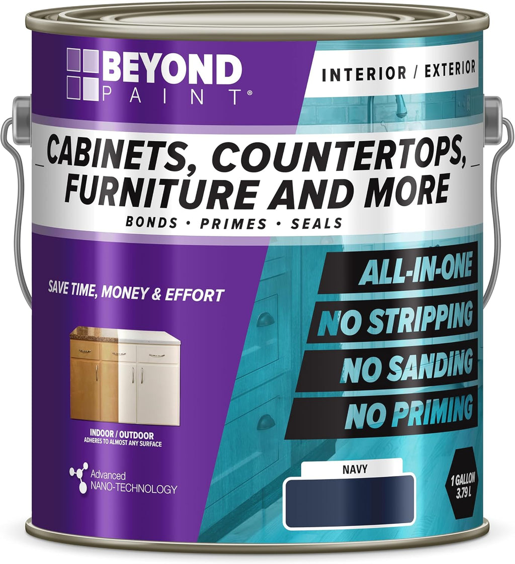 Beyond Paint All-in-One Refinishing Paint, No Sanding, Matte Finish for Cabinets, Countertops, Furniture and Doors, 1 Gallon, Navy