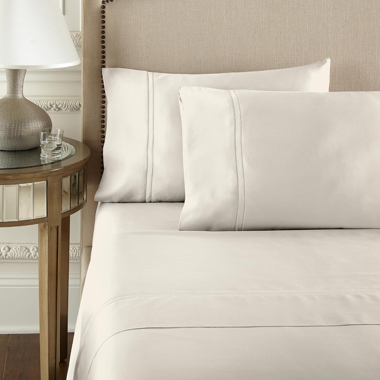 Pure Parima Yalda Sheet Set – 100% Certified Egyptian Cotton, Double-Hem Stitch, Queen, Linen