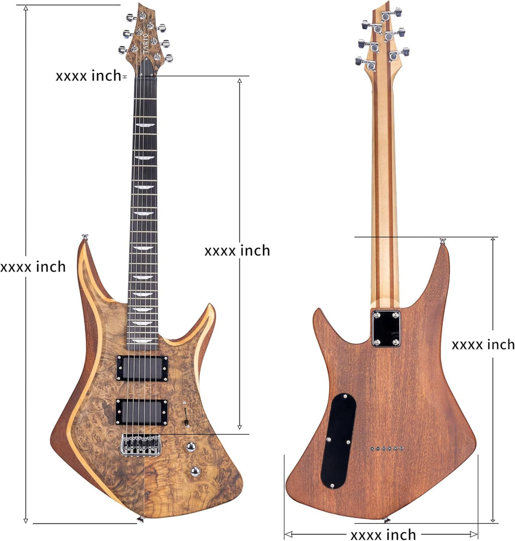 TARIO 6-String Electric Guitar, Maple Burl Veneer Top, Sapele Body, Maple Neck, 24 Frets, HPL Fingerboard, Dual Humbucker Pickups (H-H), Fixed Bridge – Modern Ergonomic Design for Stage & Studio
