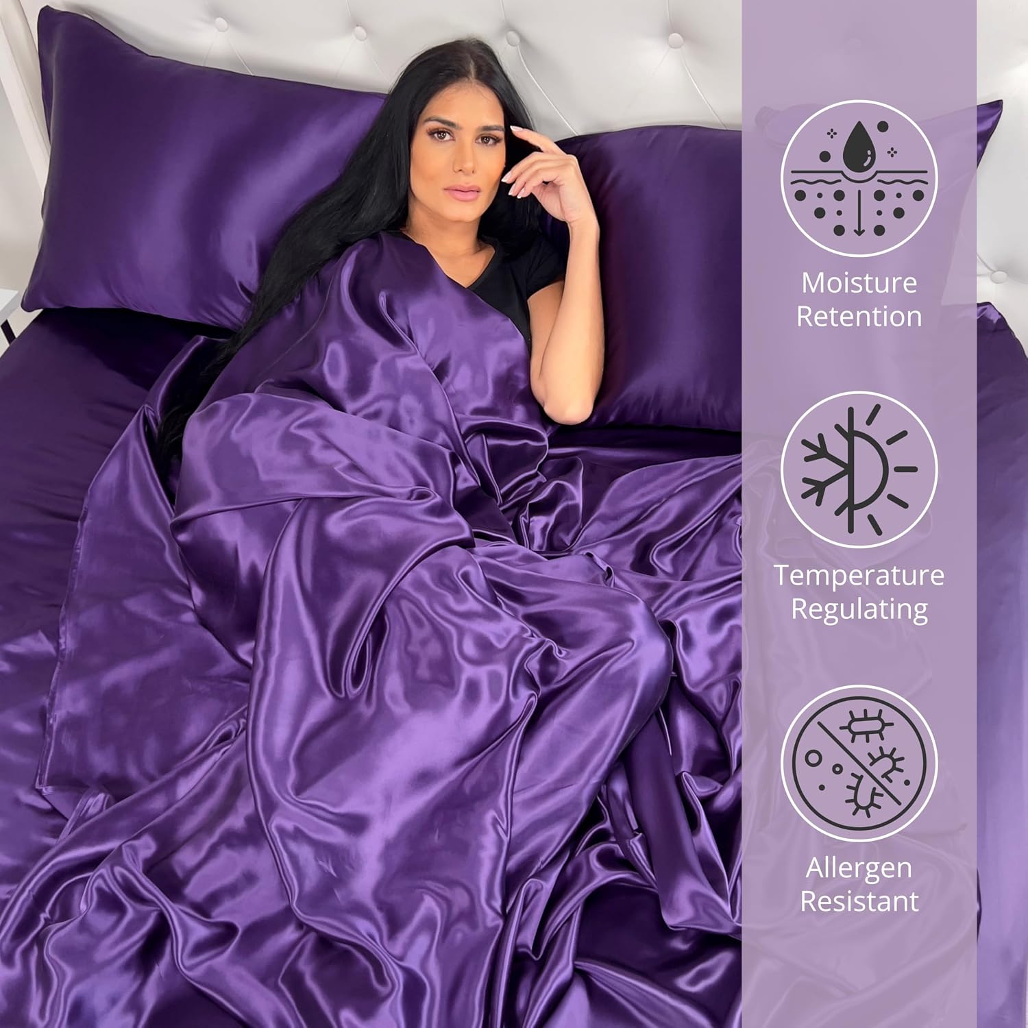 Mulberry Park Silks - 22 Momme 100% Mulberry Silk Sheets - Queen Size Bed Set - 16' Pocket - Luxurious Bed Sheets & Pillowcases, Skin-Friendly & Breathable - Charmeuse Silk for Hair Care - Plum