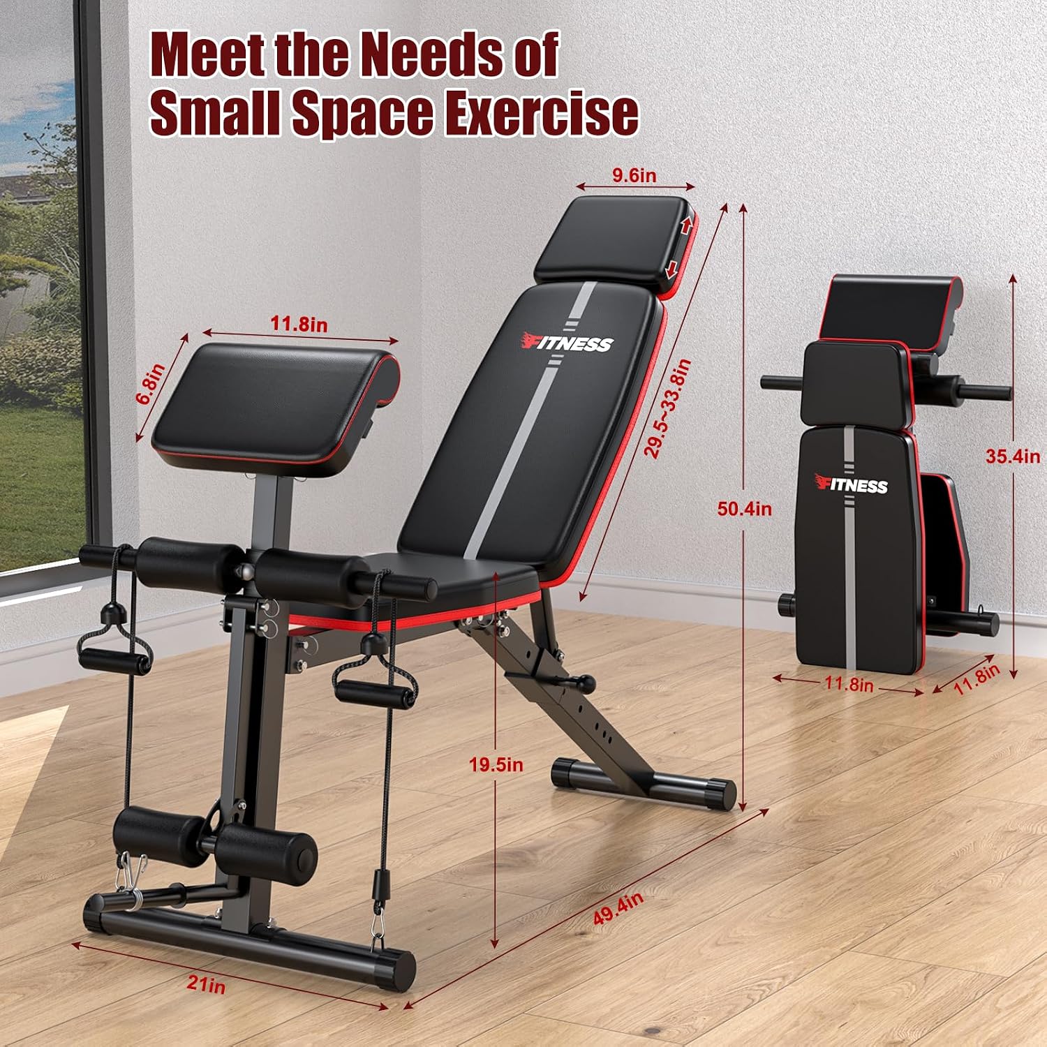 XDDIAS Adjustable Weight Bench, Workout Bench with Leg Extension and Preacher Curl Pad, Weight Bench for Home Gym, Foldable Exercise Bench, Quick Adjustment Incline Bench Press