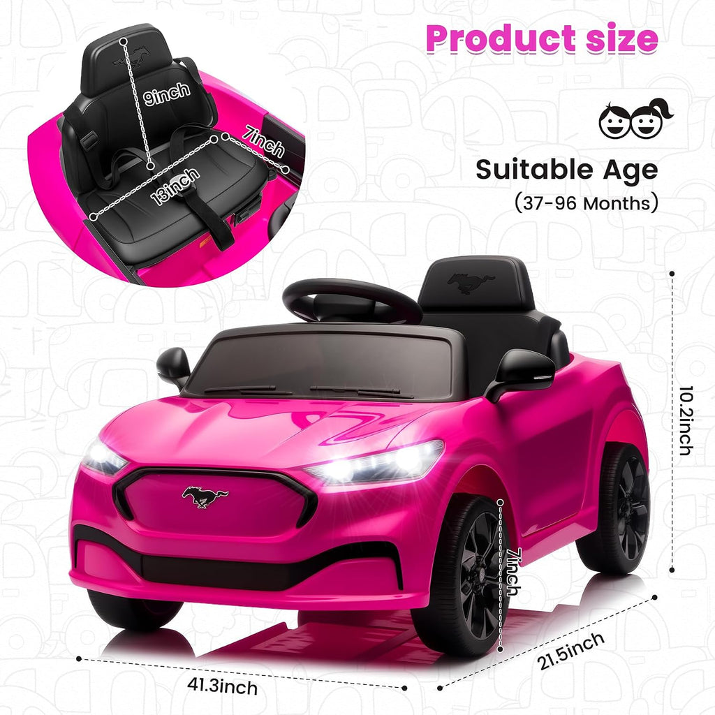 Bobike Electric Ride On Car for Kids, 12V Electric Toddler Car with Remote Control, Ride on Toys for Kids with LED Lights, Music Player, Lockable Doors(Hot Pink)