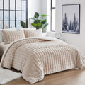 Bedbay Faux Fur Beige Bedding Comforter Set 3 Pieces Fuzzy Plush Comforter Set King Size Luxury Faux Rabbit Fur Bubble Bedding Soft Warm Shaggy Velvet Reversible Duvet Set for Girls Teen Adults