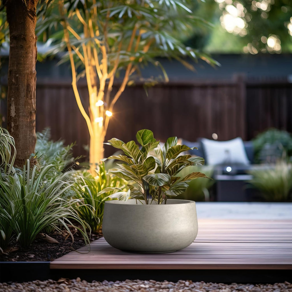 Kante 19.6' Dia Round Concrete Planter, Cement Plant Pots with Drainage Hole and Rubber Plug for Outdoor Indoor Garden Home, Modern Curvaceous Design, Weathered Concrete