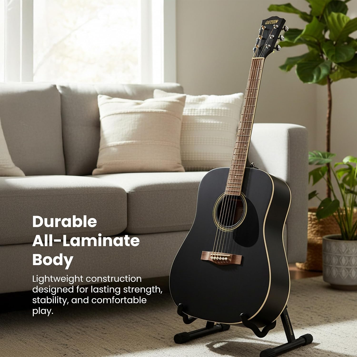 Gretsch Prelude D100 Dreadnought Acoustic Guitar - Black Bundle with Gig Bag, Strap, Strings, String Winder, Picks, Austin Bazaar Instructional DVD, and Polishing Cloth