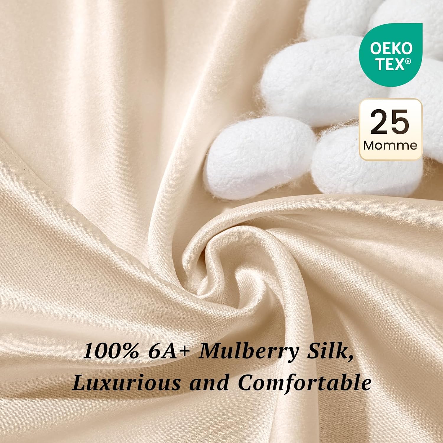 THXSILK Silk Sheet Set 4 Pcs, 25 Momme 100% Top Grade Pure Mulberry Silk Bed Sheets Luxury Bedding Sets Ultra Soft Durable, 1 Fitted Sheet, 1 Flat Sheet and 2 Pillow Shams (Full, Champagne)