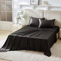 Mulberry Park Silks - 22 Momme 100% Mulberry Silk Sheets - Queen Size Bed Set - 16' Pocket - Luxurious Bed Sheets & Pillowcases, Skin-Friendly & Breathable - Charmeuse Silk for Hair Care - Black