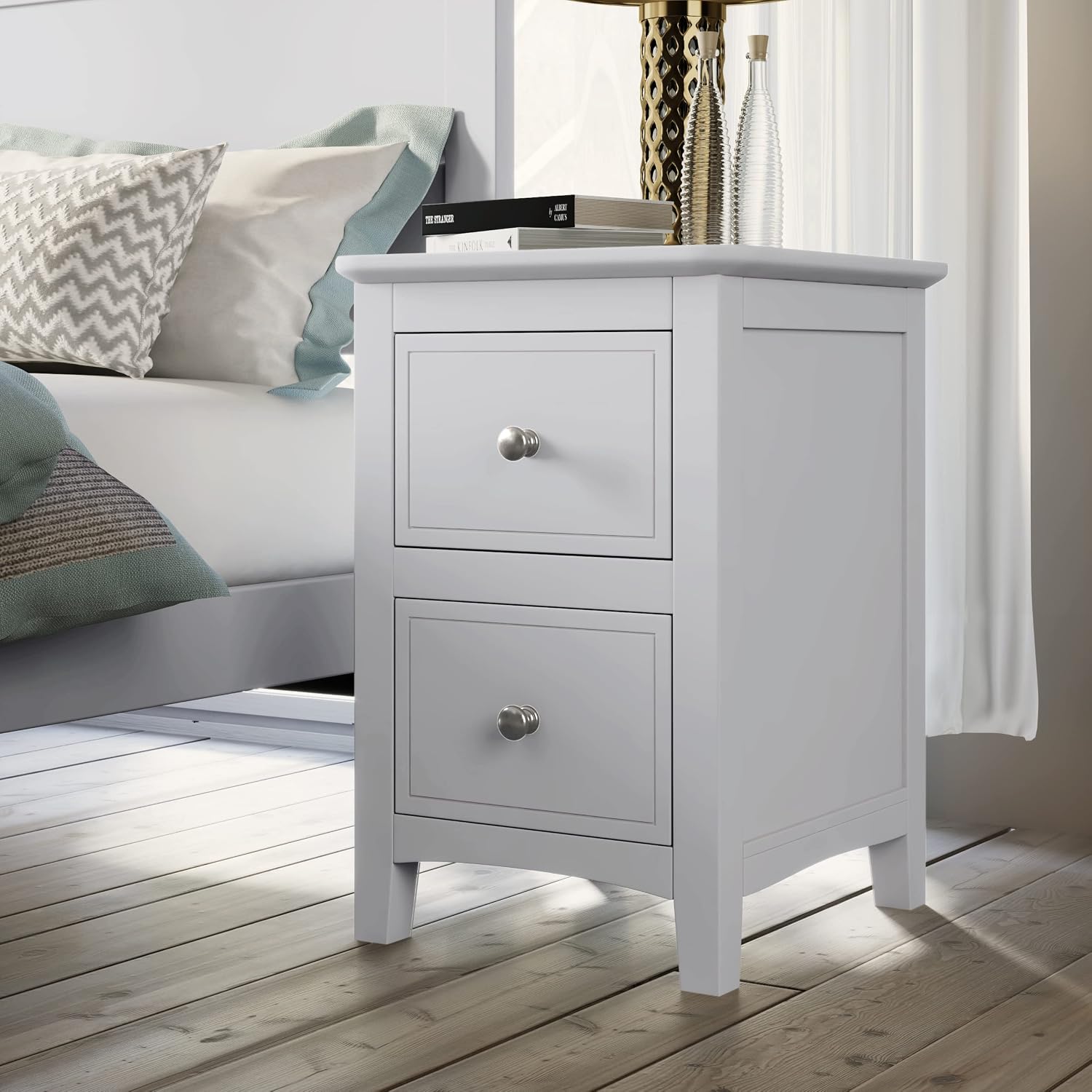 White Solid Wood 3 Pcs King Bedroom Sets
