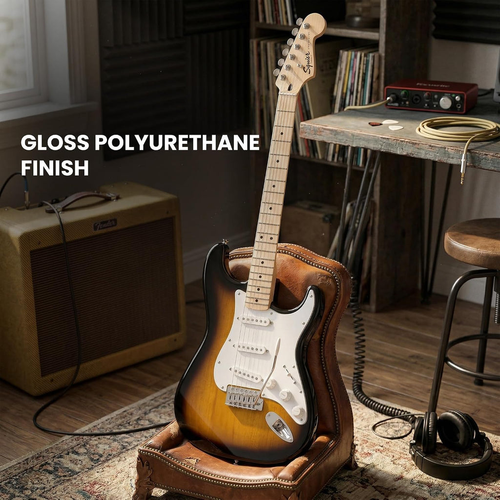Fender Squier Sonic Stratocaster - 2-Color Sunburst Bundle with Frontman 10G Amp, Cable, Tuner, Strap, Picks, and Austin Bazaar Guitar DVD