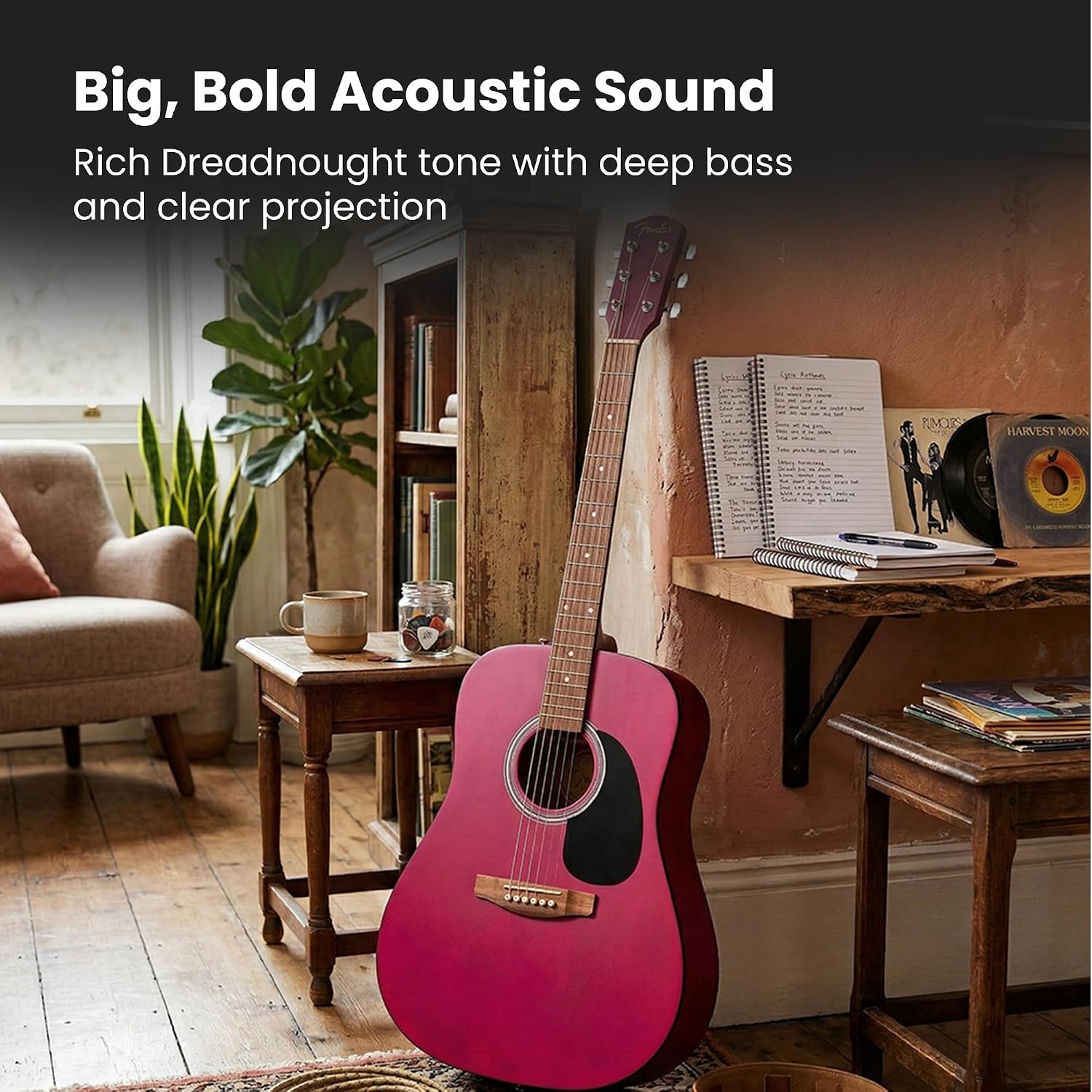 Fender FA Series Dreadnought Acoustic Guitar - Crimson Red Bundle with Gig Bag, Tuner, Strings, Picks, and Austin Bazaar Instructional DVD