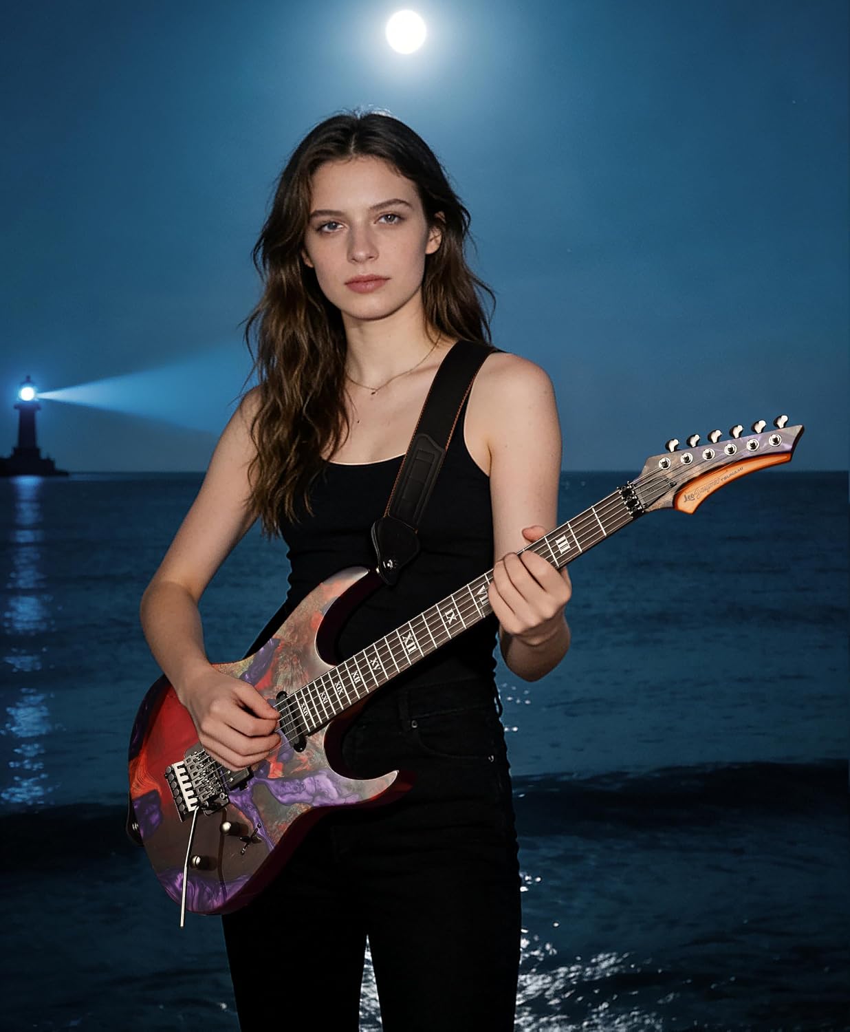 Leo Jaymz Tsunami Deluxe Mahogany Body & Roasted Maple Neck, HH Pickups with Rail, Double-Locking Tremolo, 24 Frets(Violet)