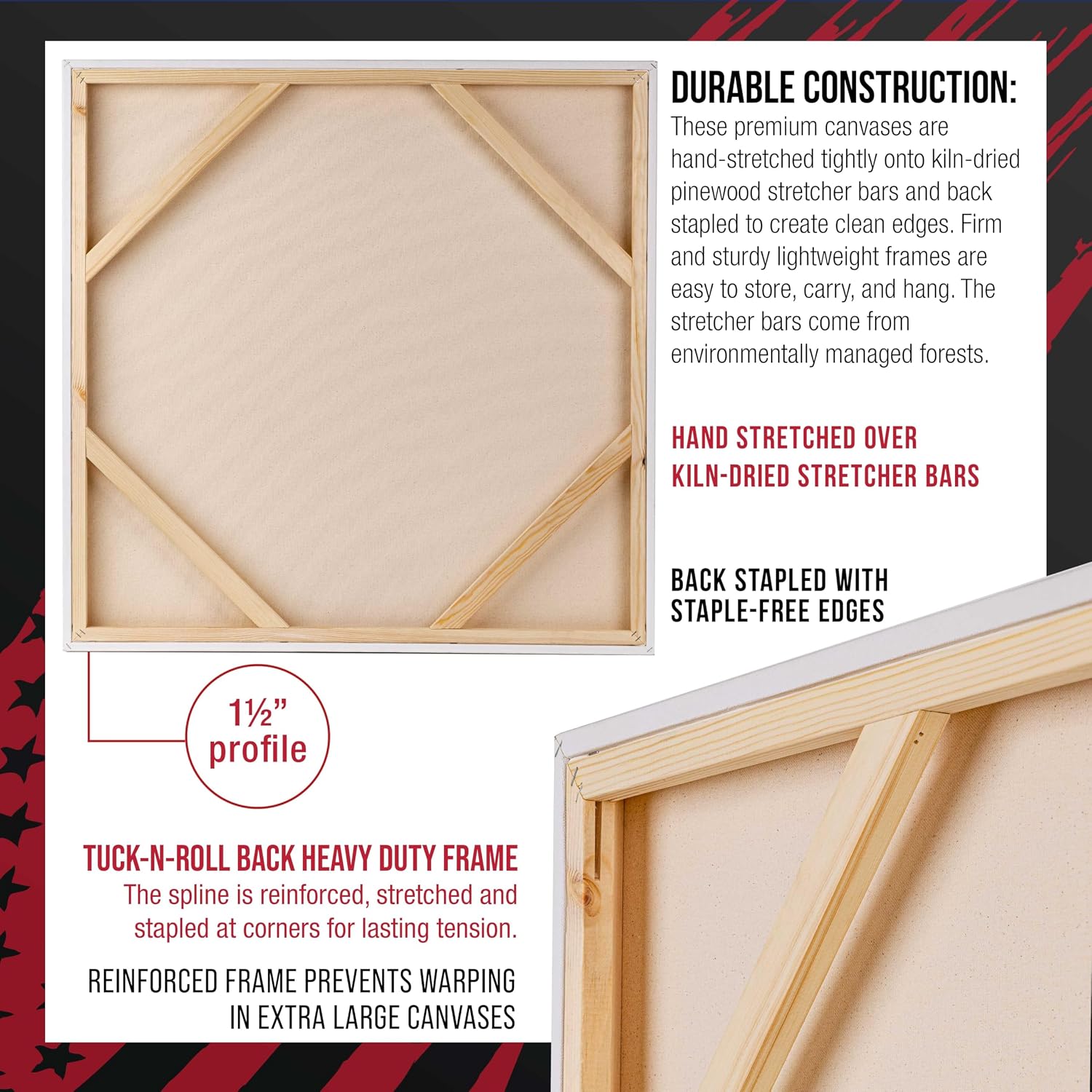 U.S. Art Supply Rectangle Stretched Canvas for Painting 36x36 inch Gallery Depth 1-1/2' Thick, 2-Pack - 17oz Acrylic Gesso Triple Primed, Professional Artist Quality, 100% Cotton - Oil, Pouring Paint