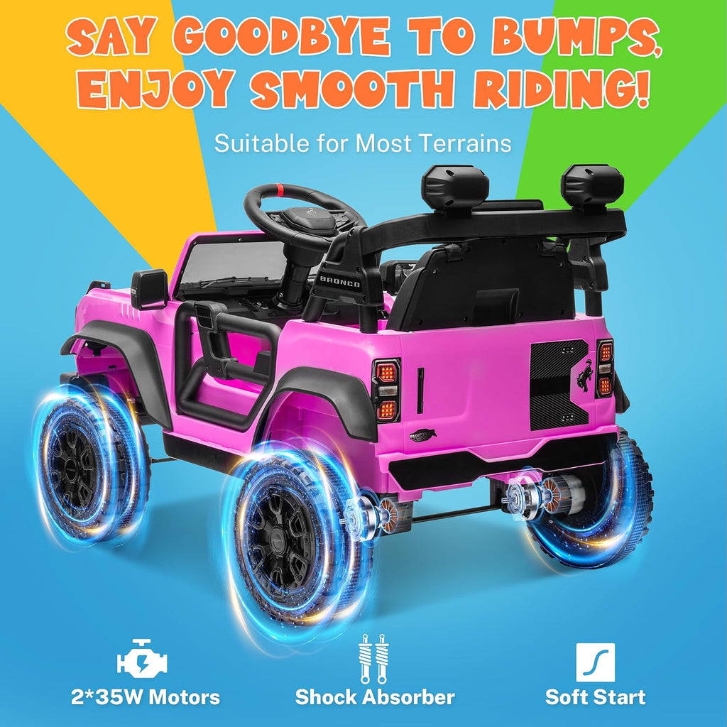 ENYOPRO 12V Licensed Ford Bronco Raptor Ride on Toys, Kids Electric Car w/Parental Remote Control, Spring Suspension, Soft Start, Bluetooth, LED Lights, Gift for Girls & Boys Ages 3-6 (Pink)