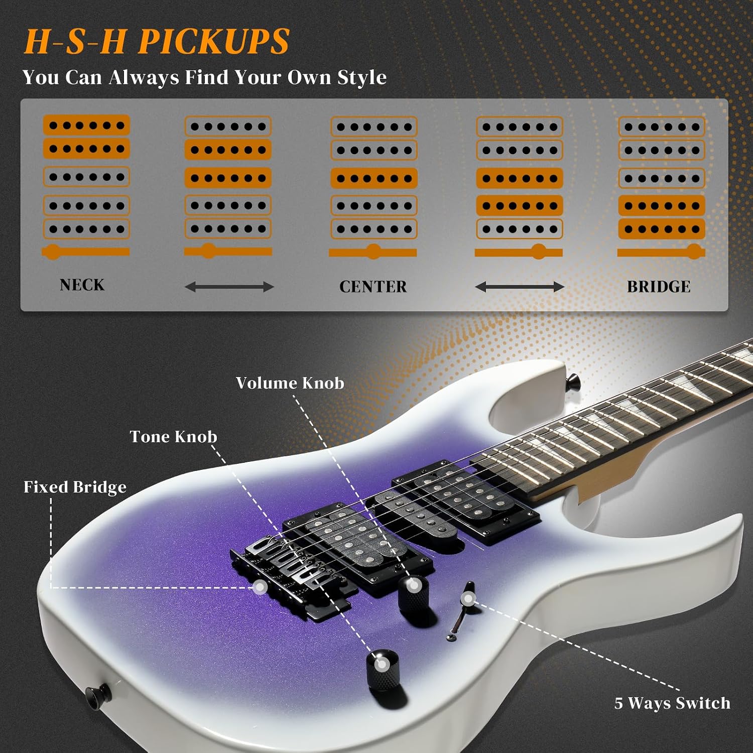 Ktaxon 39' Electric Guitar with 20Watt Amp, Full Size 170 Model Starter Guitar Kit for Beginners & Professionals W/Bag, Strap, Upgrade Cable, Guitar Capo, Tremolo Arm - Gradient Purple