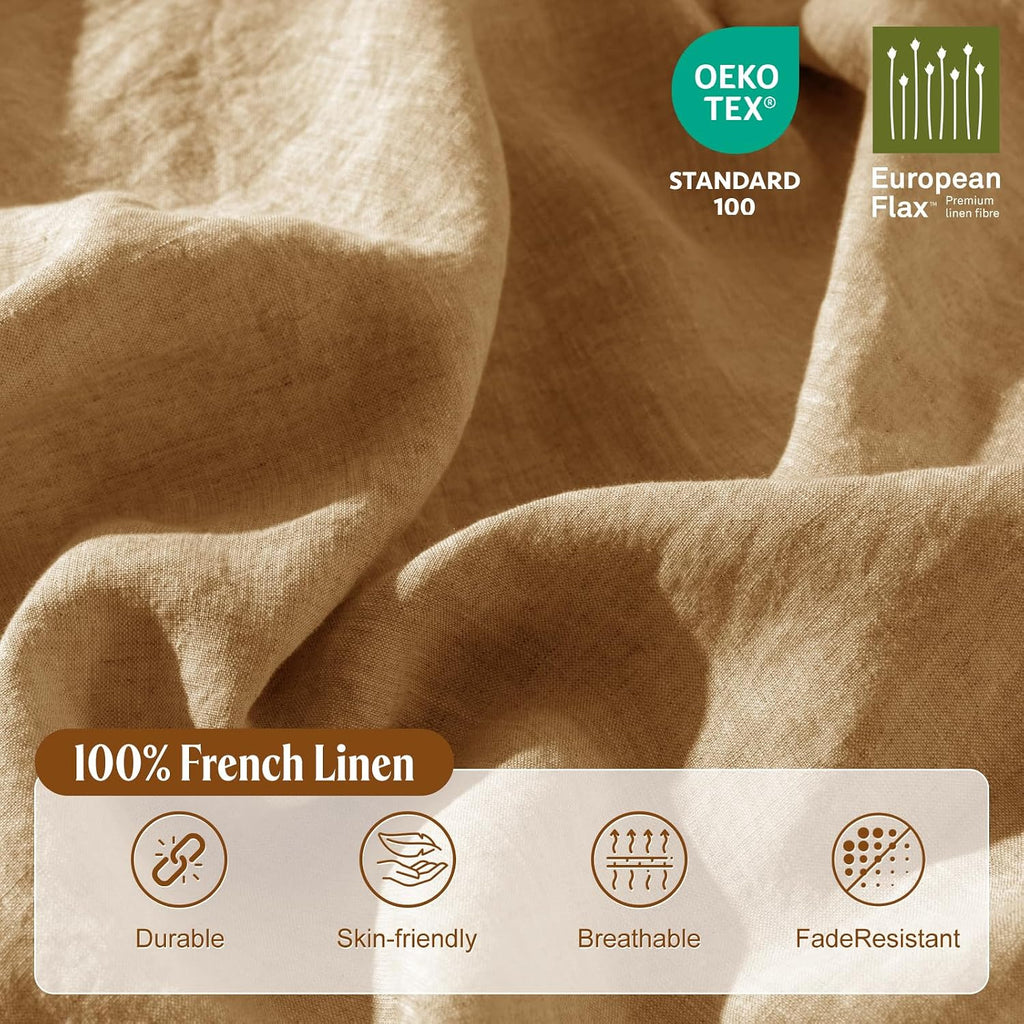 LBRO2M 100% France Linen Duvet Cover Set 3 Pcs Including 1 Flax Comforter Cover with Zipper Closure, 2 Pillowcase, Cozy Duvet Cover Full Size, Rust