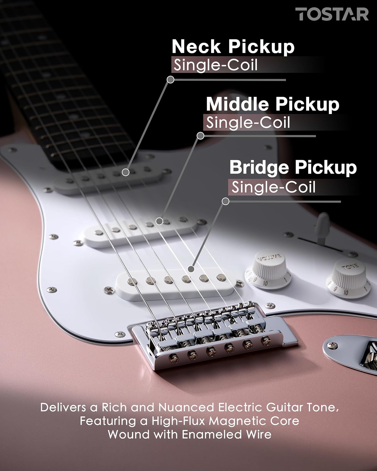 Tostar 39' Full Size Electric Guitar Kit For Beginners and Adults, SSS Pickup Guitarra Electrica Set Includes Tremolo Bridge, Lightweight Matte Finish, Amp, Strings, Gig Bag, Birthday Gifts, Champagne