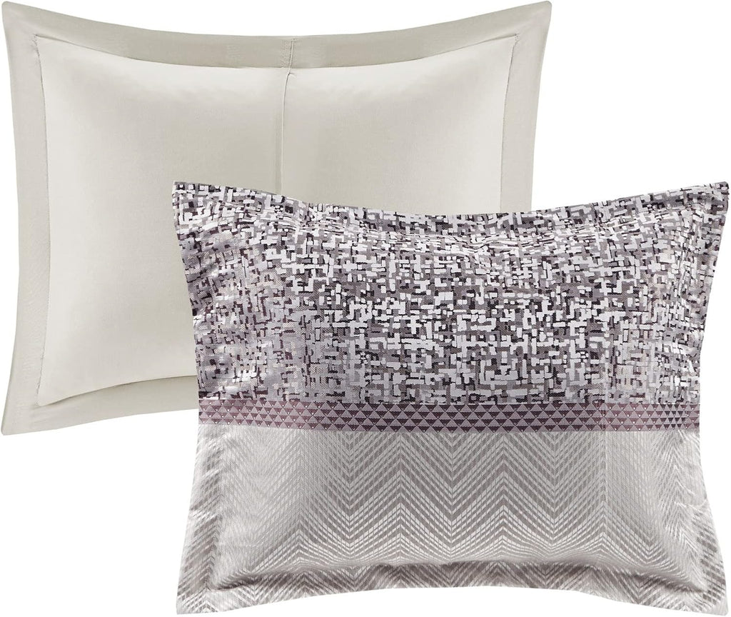 Madison Park Luxury Comforter Set-Traditional Jacquard Design, All Season Down Alternative Bedding, Matching Bedskirt, Decorative Pillows, King(104'x92'), Rhapsody, Striped Purple 7 Piece