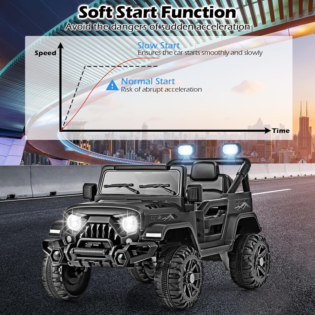 OLAKIDS Ride on Truck, 12V Battery Powered Electric Vehicle for Kids with Remote Control, Bluetooth, Power Display, LED Lights, Music Player, Ride on Toy for 3+ Boys Girls (Black)