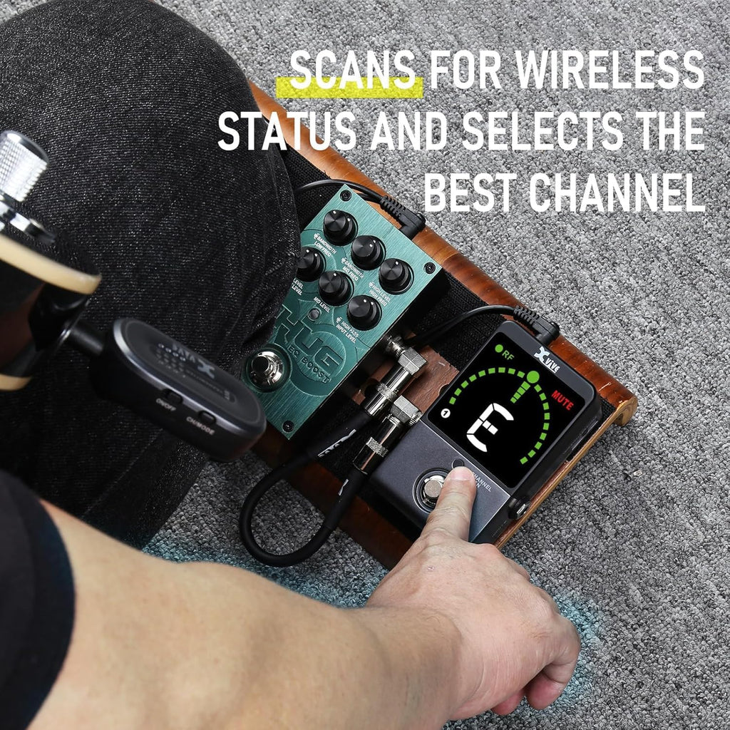 Xvive P58 Wireless Guitar Pedal System 5.8GHz Wireless Guitar Transmitter and Chromatic tuner Pedal Receiver for Active or Passive Pickup Bass Guitar Piezo-Electric Acoustic Guitar