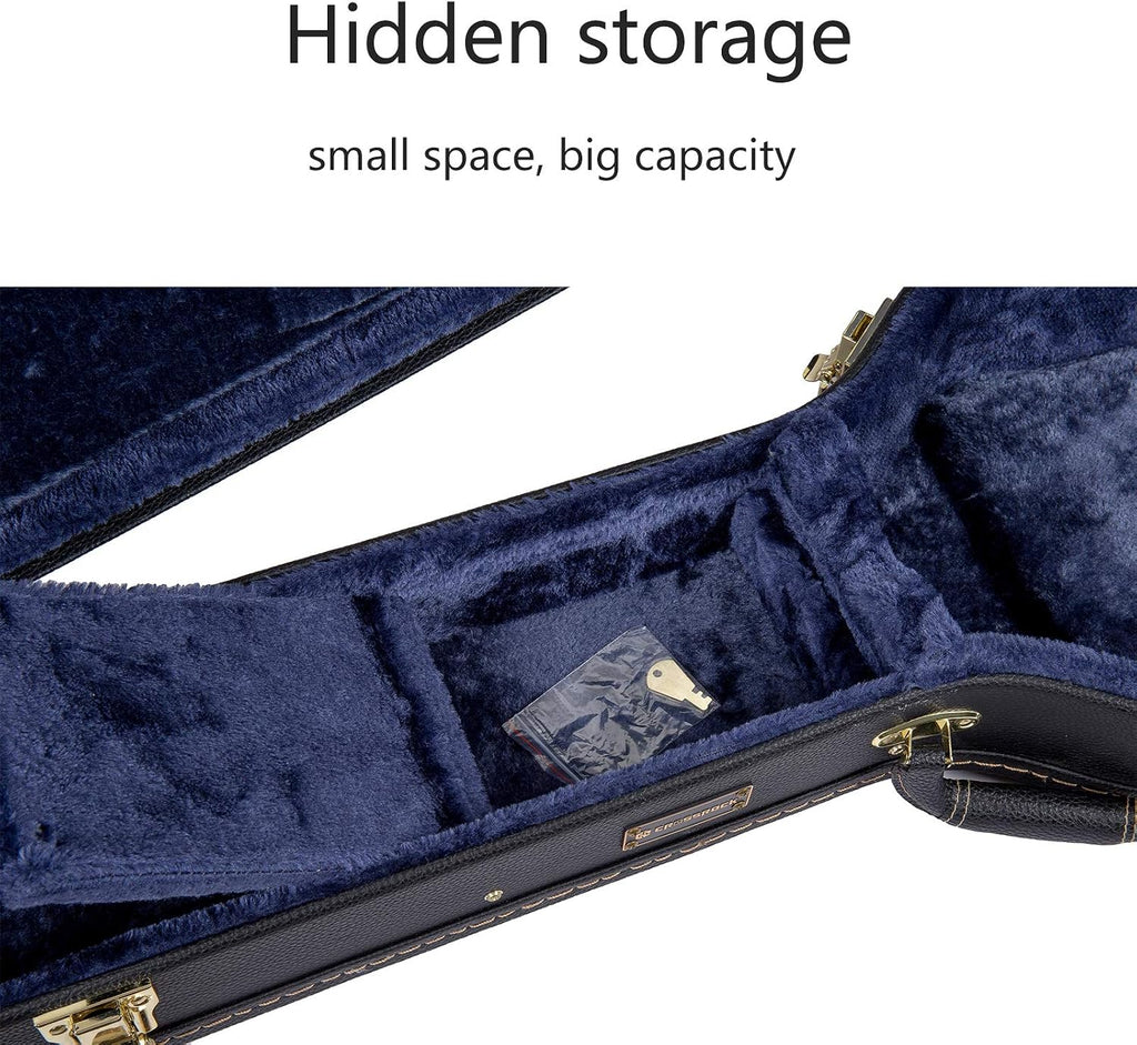 Crossrock Wooden Guitar Case Fits 335 Style 6-String Semi-Hollow Electric Guitars- Stainless Steel Latches, Sponge Lining, Metal Feet, Storage Space-Black (CRW620SABK)