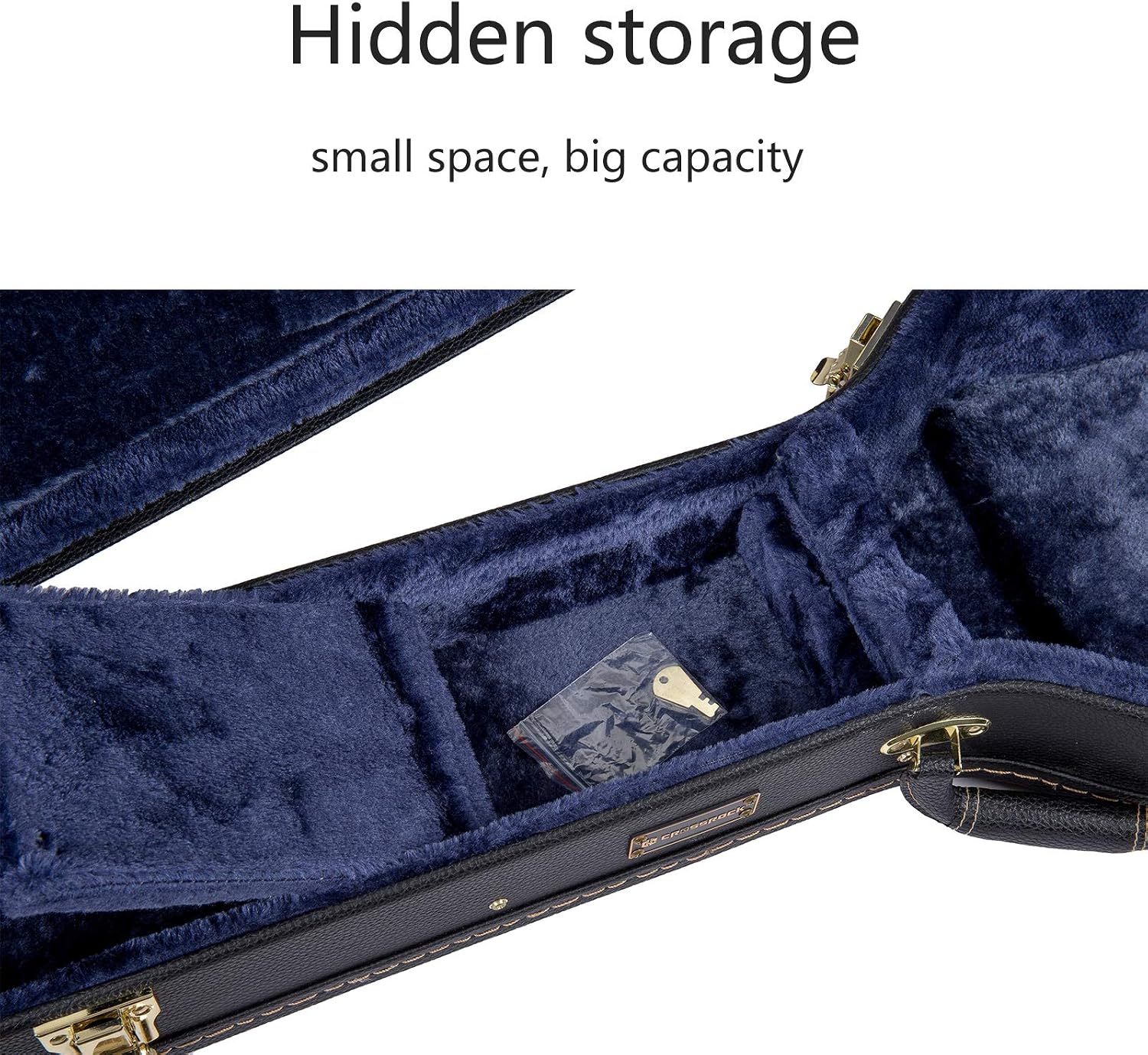Crossrock Wooden Guitar Case Fits 335 Style 6-String Semi-Hollow Electric Guitars- Stainless Steel Latches, Sponge Lining, Metal Feet, Storage Space-Black (CRW620SABK)