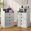 ADORNEVE Night Stand Set 2,Grey Nightstand with Charging Station & Hutch,Night Stands for Bedrooms Set of 2,Bedside Table with 4 Drawers