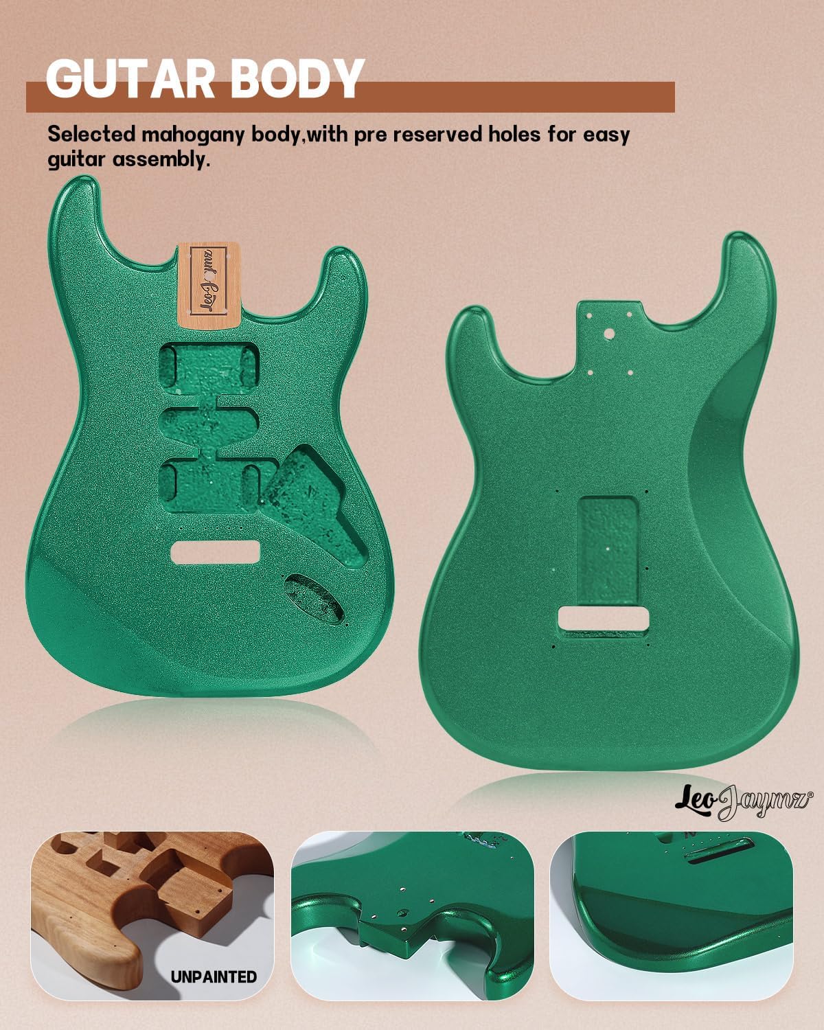 Leo Jaymz DIY ST Style Electric Guitar Kits,Spray-painted Mahogany Body,Laurel Wood Fingerboard and Maple Neck, including all Components (ST-Metallic Green)