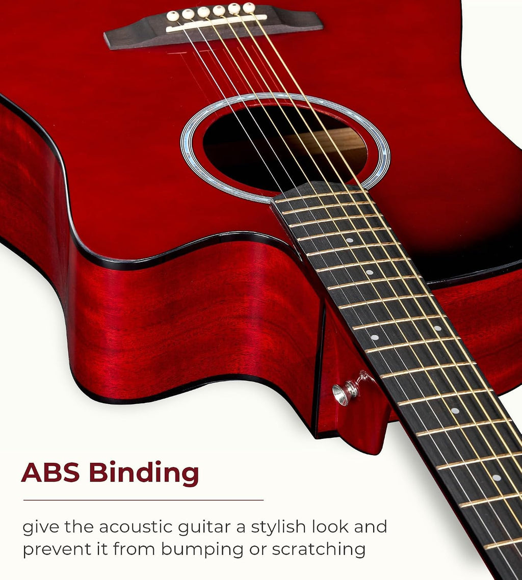 Vangoa Electric Acoustic Guitar Kit for Beginners Adults 41 inch Full Size Cutaway Electric Acoustic Guitar Bundle Set with Built-in Pickups Bag Tuner Strap Capo Picks Cable, Glossy Red