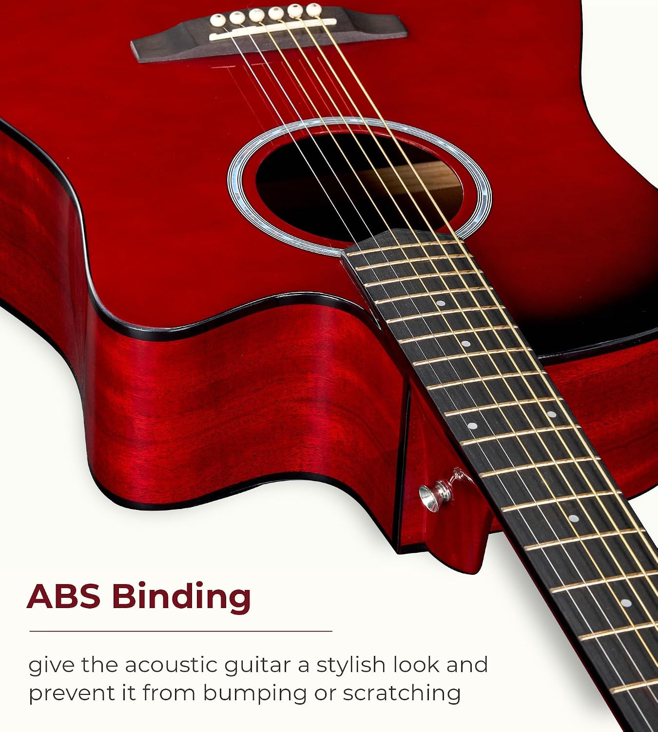 Vangoa Electric Acoustic Guitar Kit for Beginners Adults 41 inch Full Size Cutaway Electric Acoustic Guitar Bundle Set with Built-in Pickups Bag Tuner Strap Capo Picks Cable, Glossy Red