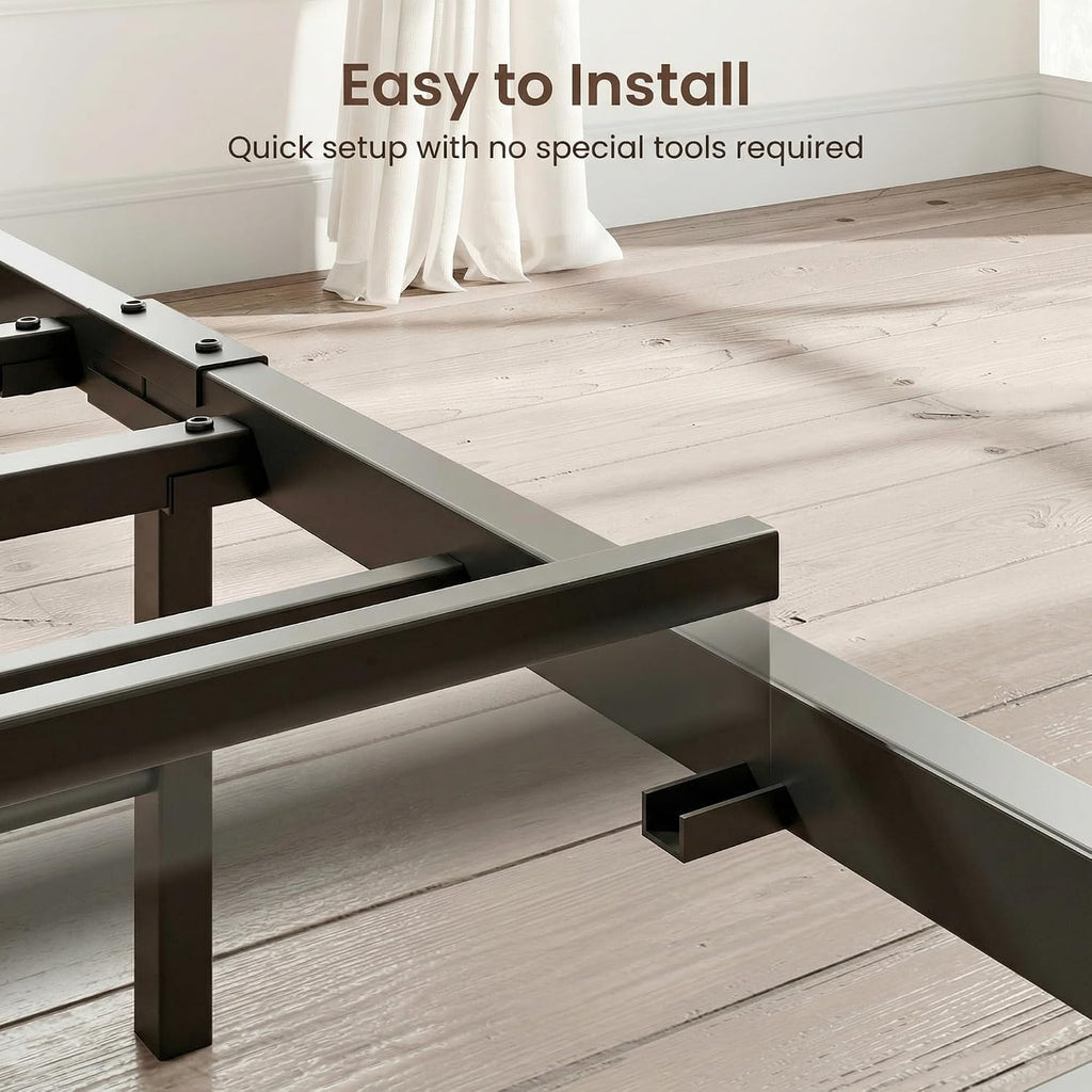 LIKIMIO Full Size Bed Frame, Storage Headboard with Charging Station, Solid and Stable, Noise Free, No Box Spring Needed, Easy Assembly (Walnut and Beige)