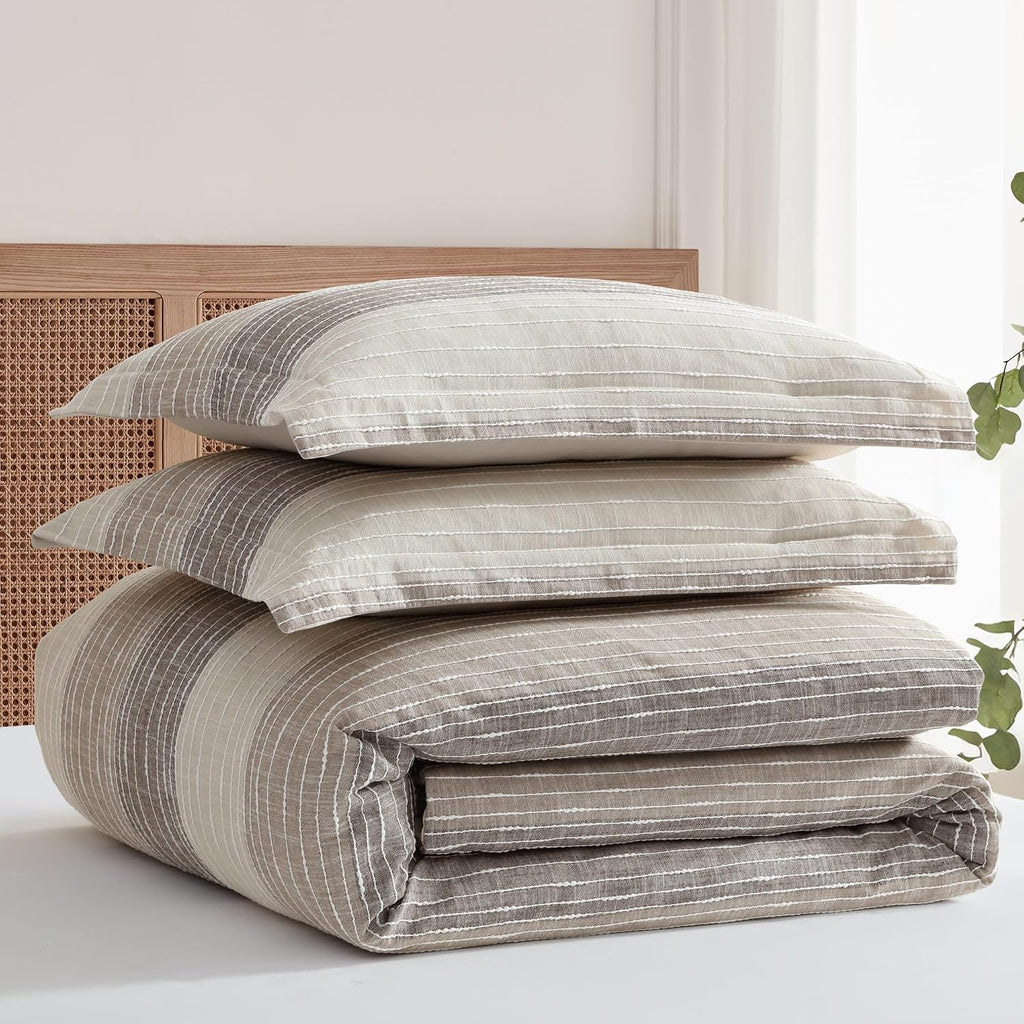 Levtex Home Sand Stripes Chocolate Full/Queen Comforter Set (90x94in) with 2 Pillowcases (26x20in) - Woven Jacquard Stripe - Brown, Tan, White - Cotton Full/Queen Size Comforter Set - Soft, Pre-Washed