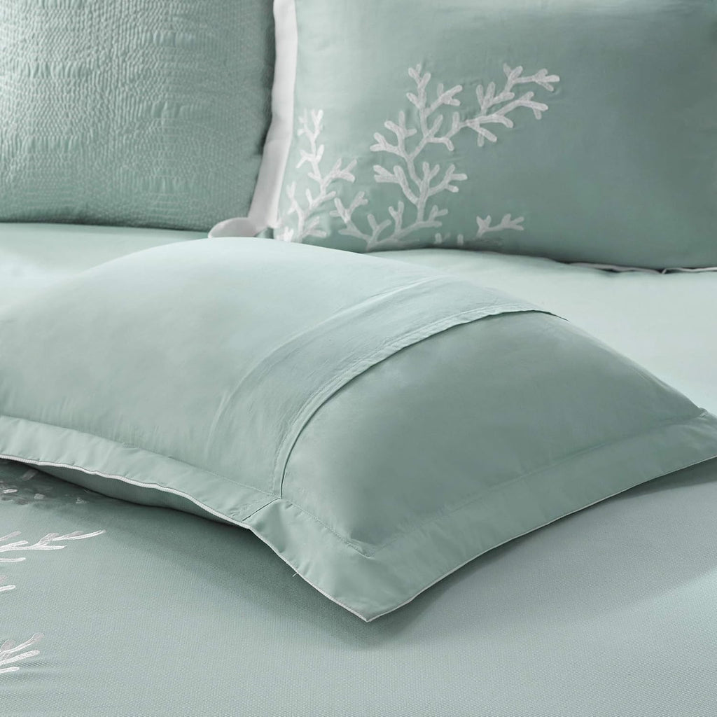 Harbor House 100% Cotton Duvet Cover, Jacquard Coastal Coral Duvet Cover Set – Light Weight Bed Comforter Covers, Coastline Blue King/Cal King (106'x90') 3 Piece